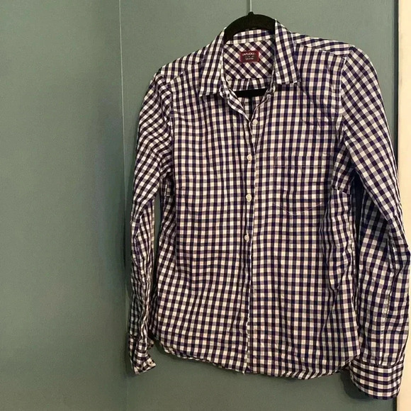 Untuckit - women’s -size 6 - blue/white gingham button up - 100% cotton - Picture 1 of 5